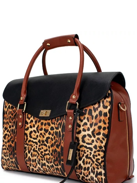Badgley Mischka Handbags - Badgley Mischka Leopard Print Leather Satchel Black Brown Accents weekender bag